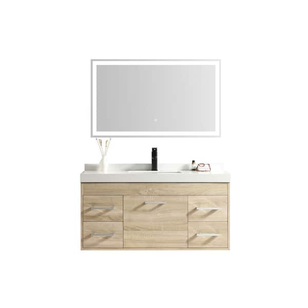 GARRIDO BROS Catalina 42 in. w x 21.30 in. T x 19 in. D Single Sink Bath Vanity in Oak with White Ceramic Top and Mirror