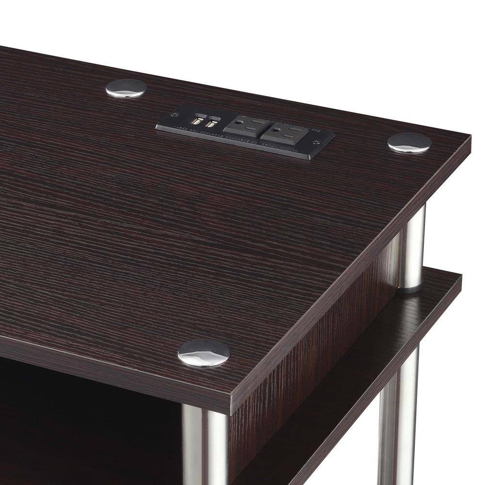 Espresso Modern Writing Desk with USB Charging Station and Shelves