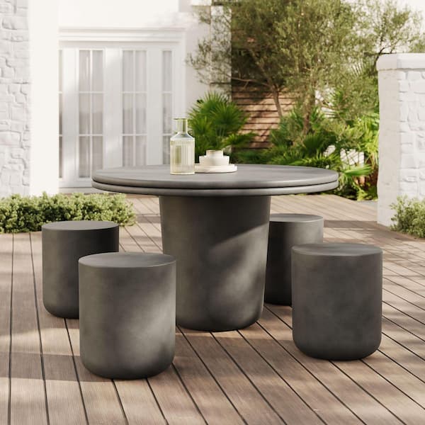 Brion Indoor-Outdoor Patio Concrete Stone 5 Piece Dining Table Set in Gray