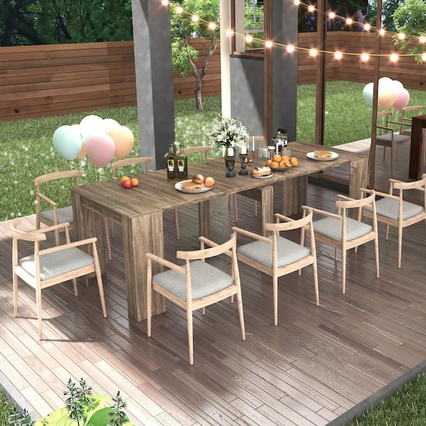 Keegan Farmhouse Brown Wood 35.43 in. W Extendable Trestle Dining Table Seats 8
