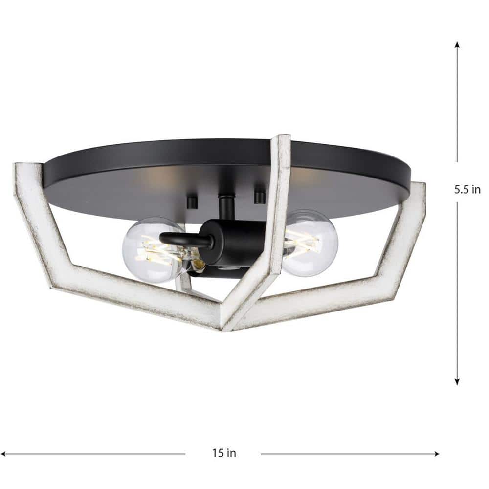Matte Black and White Glass 2-Light Flush Mount Ceiling Fixture