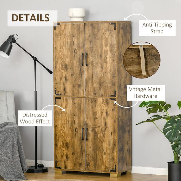 4-Door Wood The with Rustic 838-194 Industrial Cabinet Home Depot HOMCOM -