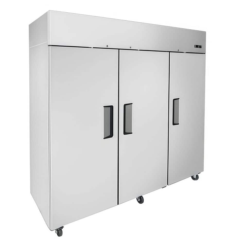 83 in. W 66 cu. ft. Top-Mounted Three Door Auto / Cycle Defrost Commercial Reach-In Upright Freezer in Stainless Steel