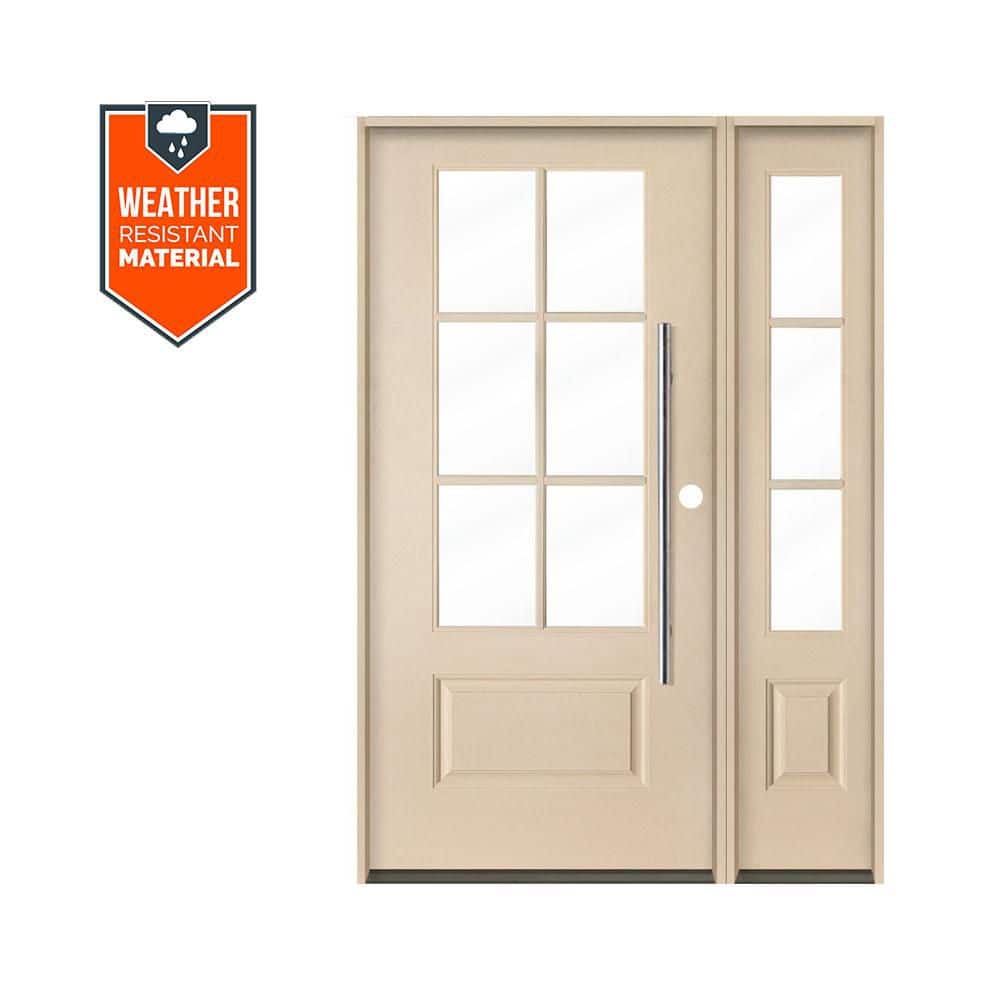 Farmhouse Faux Pivot 50 in. x 79 in. 6-Lite Left-Hand/Inswing Clear Glass Unfinished Fiberglass Prehung Front Door w/RSL price history on PriceWatchPro