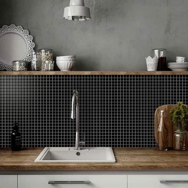 Dune Glossy Black 12 in. x 12 in. Glass Mosaic Wall and Floor Tile (20 sq. ft./case) (20-pack)