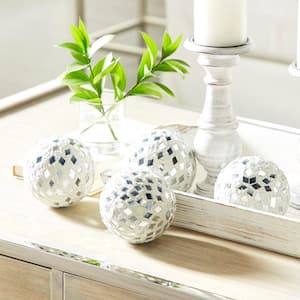 White Handmade Glass Mosaic Orbs & Vase Filler (4- Pack)