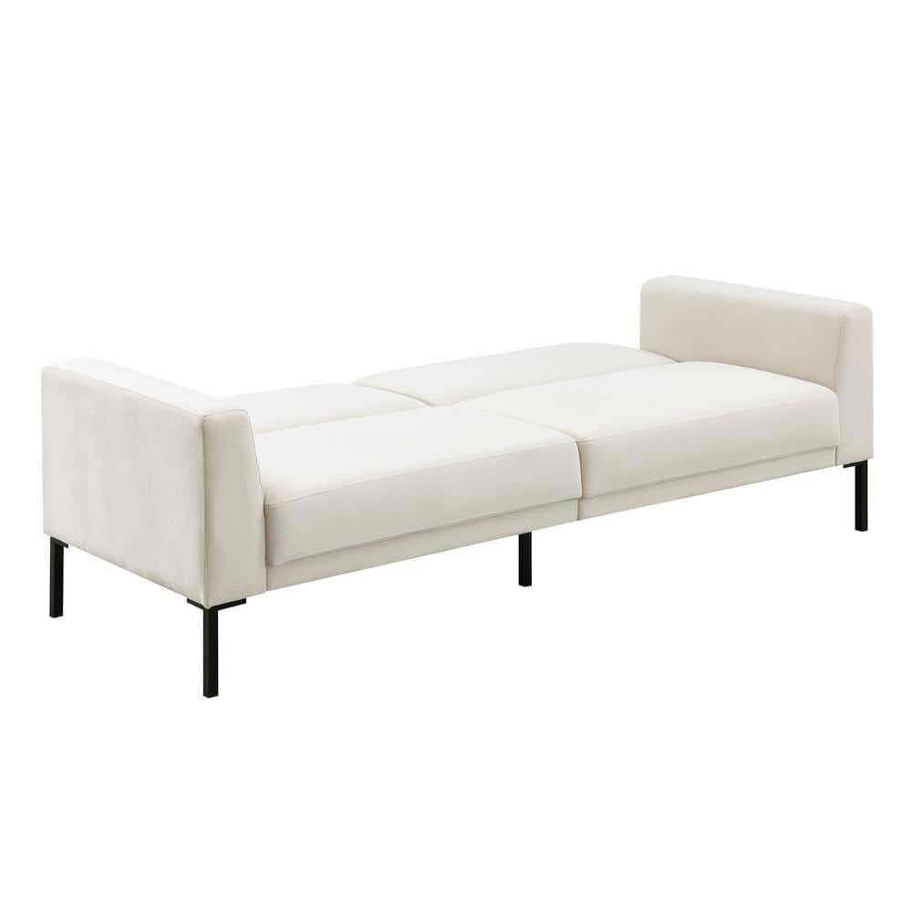 82.3in. W White Velvet Upholstered Mid Century Modern Adjustable Lounge Sof