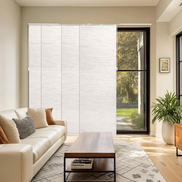 Meshed Glacier Adjustable Sliding Single Rail Track with 23 in. Slats, Extendable 46 in. up to 86 in. W x 96 in. L