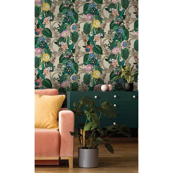 Walls Republic Beige Metallic Bold Flowers and Leaves Floral Shelf ...