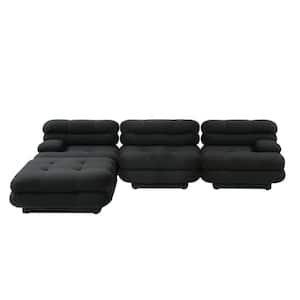 109.83 in. Square Arm Teddy Velvet 4-piece Deep Seat Modular Sectional Sofa with Adjustable Armrest in. Black