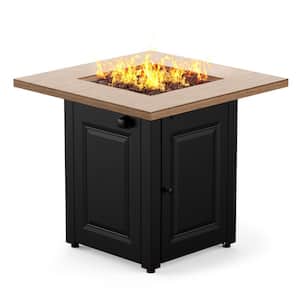 28 in. 50,000 BTU Square Steel Gas Outdoor Patio Fire Pit Table with Lid and Lava Rocks, Black