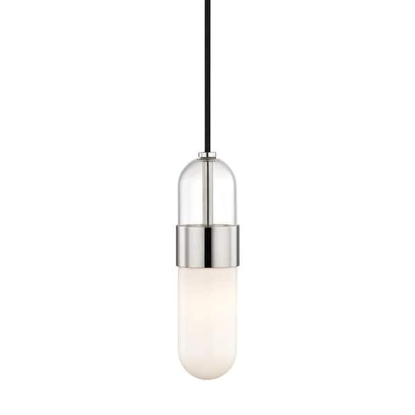 MITZI HUDSON VALLEY LIGHTING Emilia 1-Light Polished Nickel LED Pendant with Clear Glass Top Opal Glass Bottom