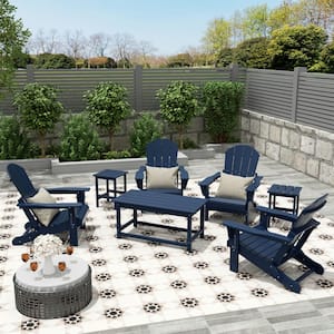 Mason 3-Piece Navy Blue Poly Plastic Outdoor Patio UV Resistant Coffee and Side Table Set