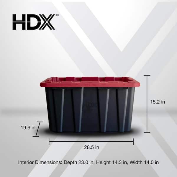 HDX 27 Gal. Tough Storage Tote in Black and Red 999-27G-HDX-RED