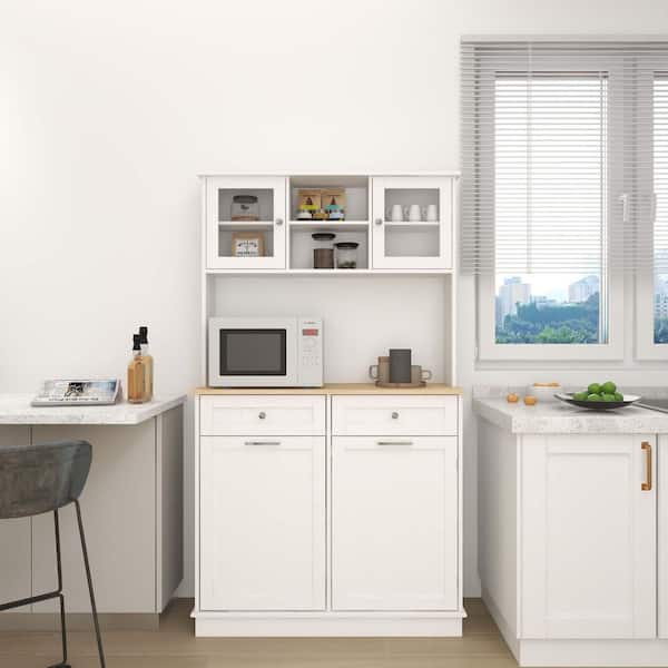 39 in. W x 14 in. D x 68 in. H White Linen Cabinet 68 in. Tall Kitchen Trash Can Storage Cabinet w/ 3-Adjustable Shelves