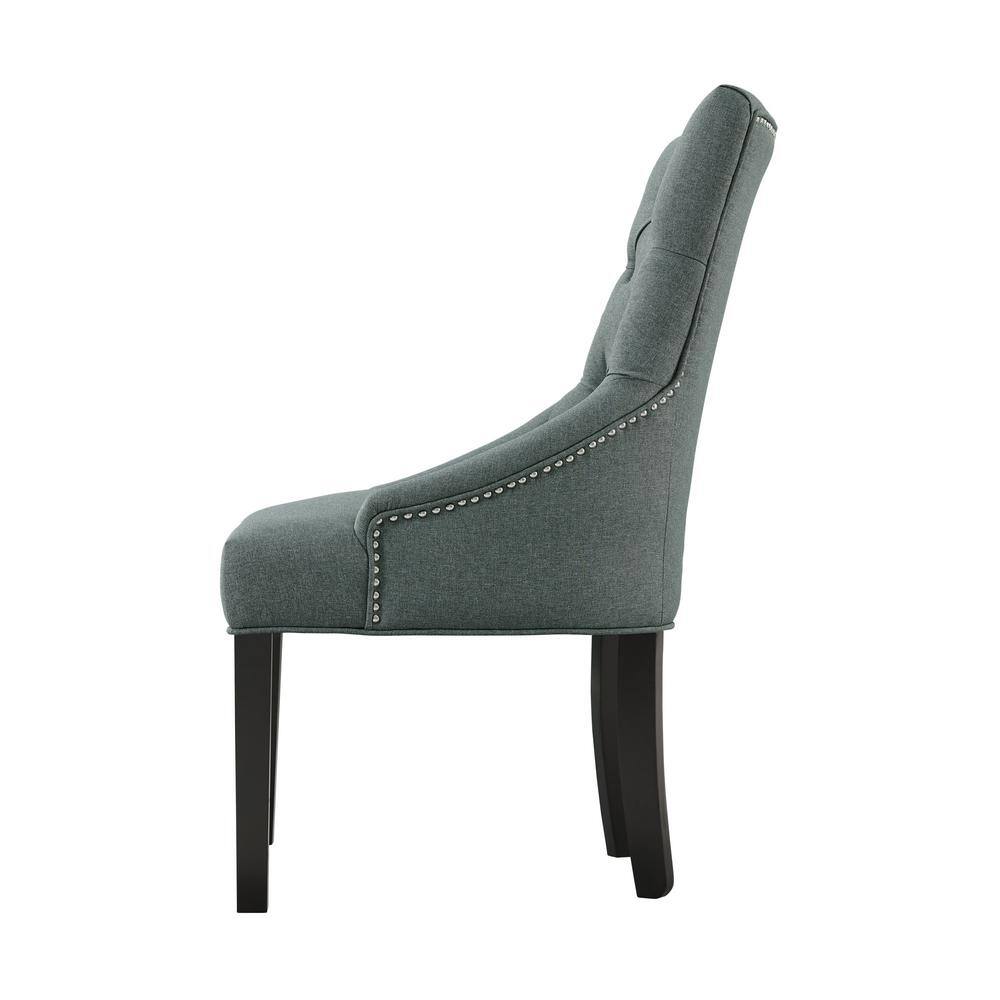 Elegant Gray Tufted Upholstered Side Chair with Black Wooden Legs