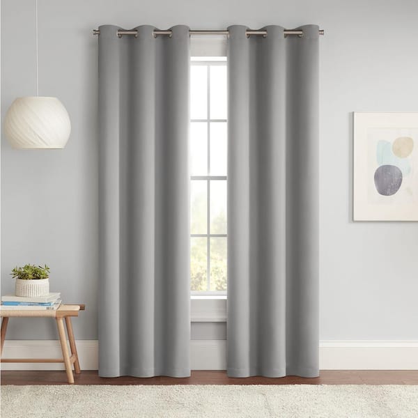 Eclipse Darrell Grey Solid Polyester 37 in. W x 84 in. L Grommet Blackout Curtain