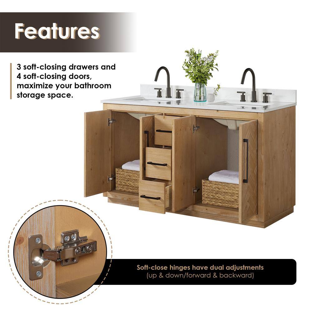 Bellavia 60" Weathered Fir Wood Vanity with Stone Top and Mirror