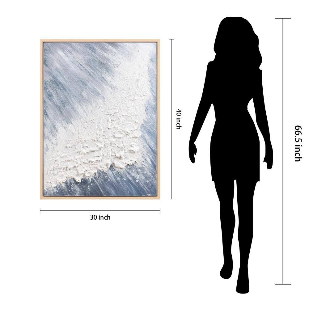 Aqua Splash Blue and White Abstract Canvas Painting, 30" x 40"