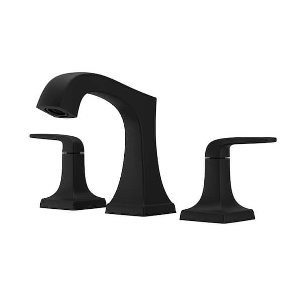 Bellance 8 in. Widespread Two Handle Bathroom Faucet with Drain Kit Included in Matte Black