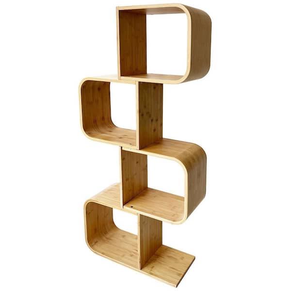 Benjara Tima 52 in. Tall Walnut Brown Bamboo Frame 4-Shelf Standard Bookcase
