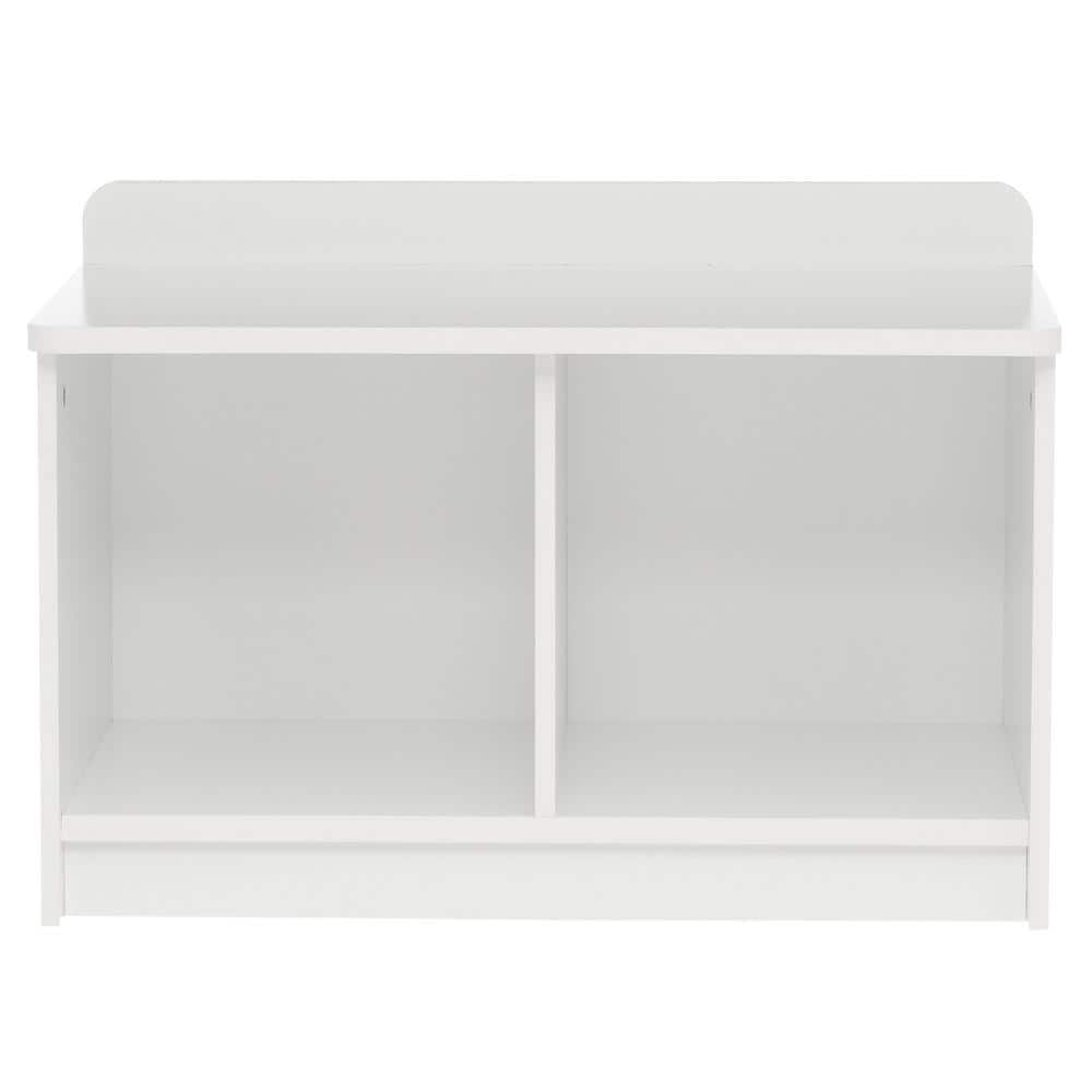 Bright White Laminate Wood Dual-Cube Storage Bench for Kids