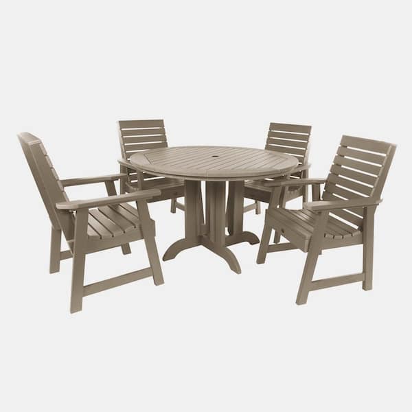 Highwood Weatherly Woodland Brown 5-Piece Recycled Plastic Round Outdoor Dining Set