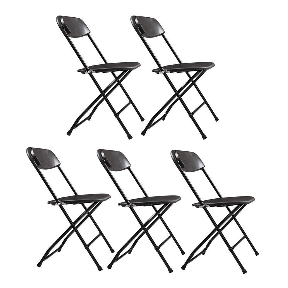 Black Double Braced Lightweight Plastic Folding Chair (Set of 5)