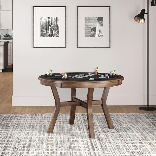 Hillsdale Furniture Cooper Round Wood 47 Inch 4 Leg Dining Table/Poker Game Table, Brown Seats 6