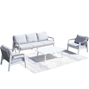 Betty White 4-Piece Aluminum Patio Conversation Sofa Set With Gray Cushions