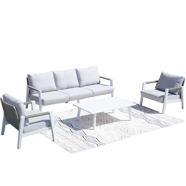 moda furnishings Betty White 4-Piece Aluminum Patio Conversation Sofa Set With Gray Cushions