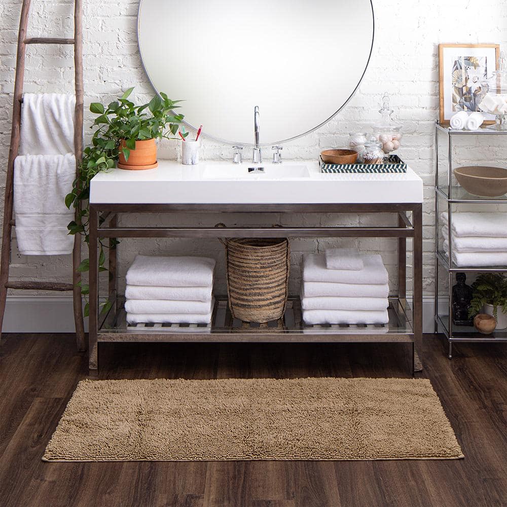 Taupe Cotton Bath Mat with Latex Backing, 24" x 60"