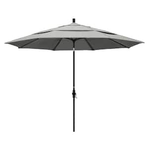 11 ft. Black Aluminum Pole Market Aluminum Ribs Crank Lift Outdoor Patio Umbrella in Granite Sunbrella
