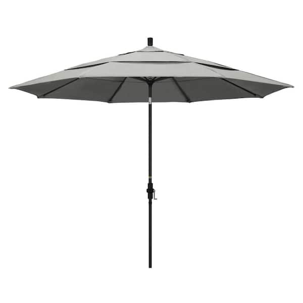 California Umbrella 11 ft. Black Aluminum Pole Market Aluminum Ribs Crank Lift Outdoor Patio Umbrella in Granite Sunbrella