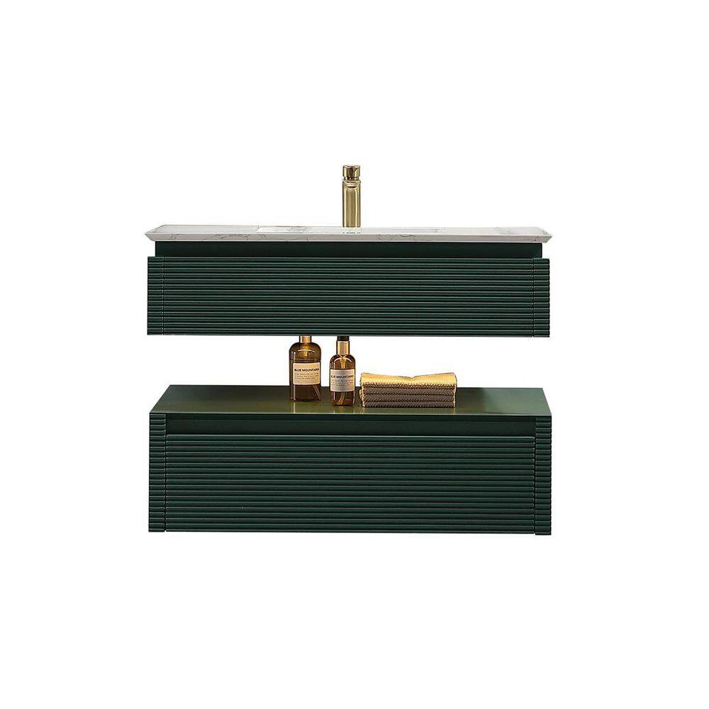 Two-Tier 36 in. Single Floating Green Solid Wood Bath Vanity with White Engineered Marble Top, Assembled, Soft Close price history on PriceWatchPro