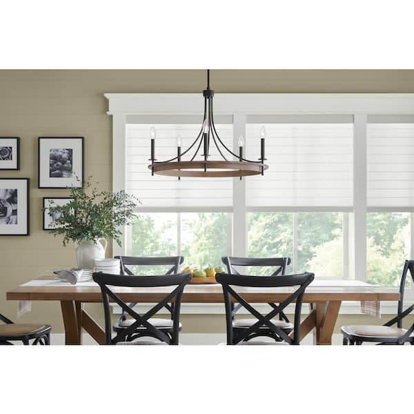 Woodbrier 5-Light Black and Medium Tone Wood Finish Chandelier