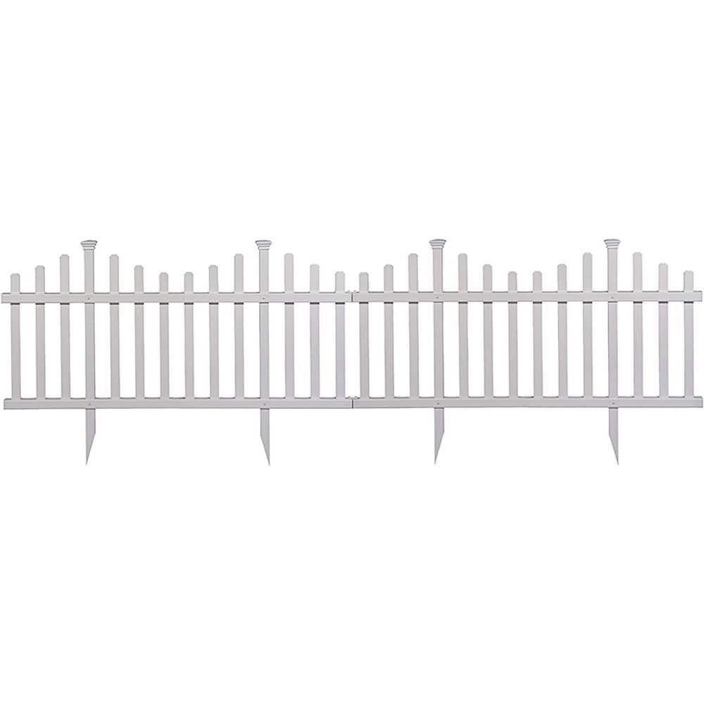 White Vinyl No-Dig Garden Picket Fence Panel Kit