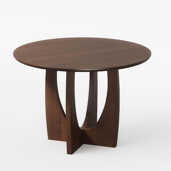 Arch Walnut Colored Wood 42" 4 Legs Cross Base Dining Table for 4