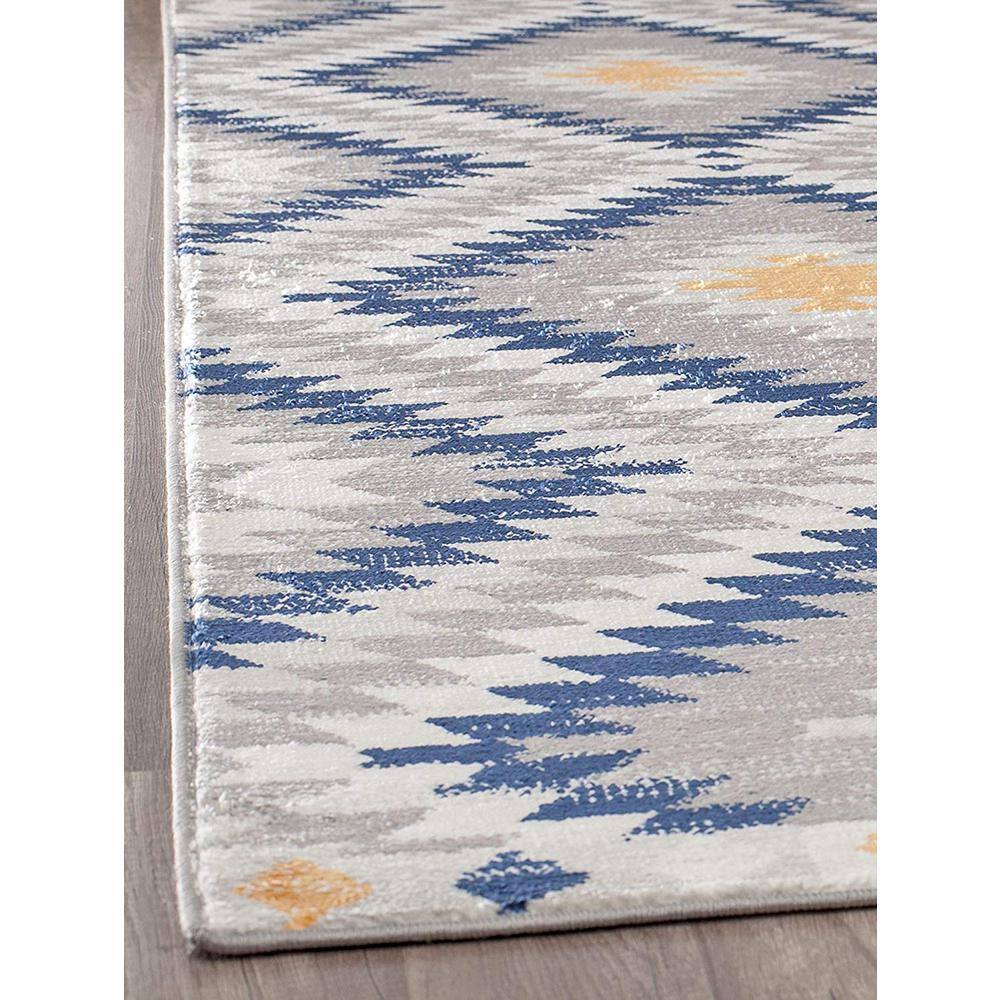 Sunset Gray and Blue Synthetic Tribal Rectangular Area Rug