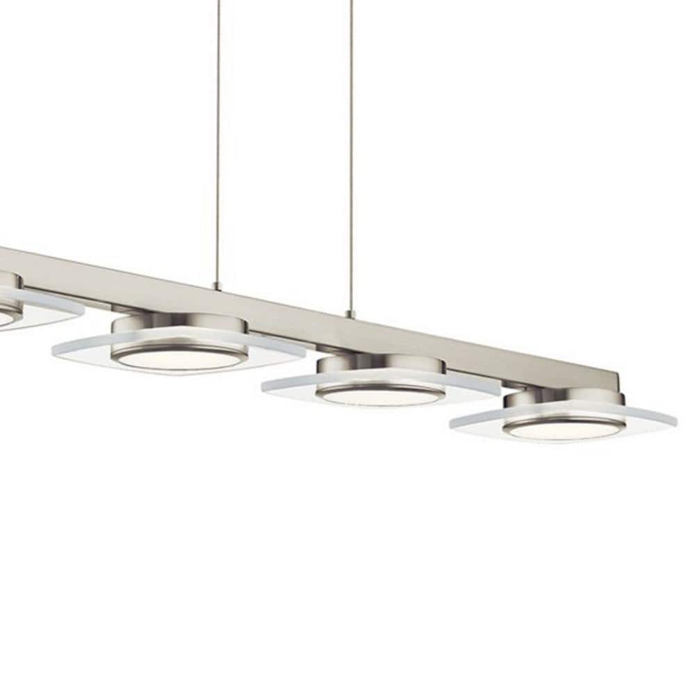 Brushed Nickel Crystal 4-Light LED Linear Chandelier