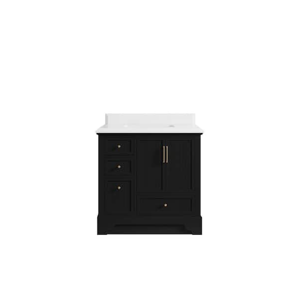 Willow Collections Alys 36 in. W x 22 in. D x 36 in. H Single Sink Bath Vanity Center in Black with 1.5 in. White Qt. Top