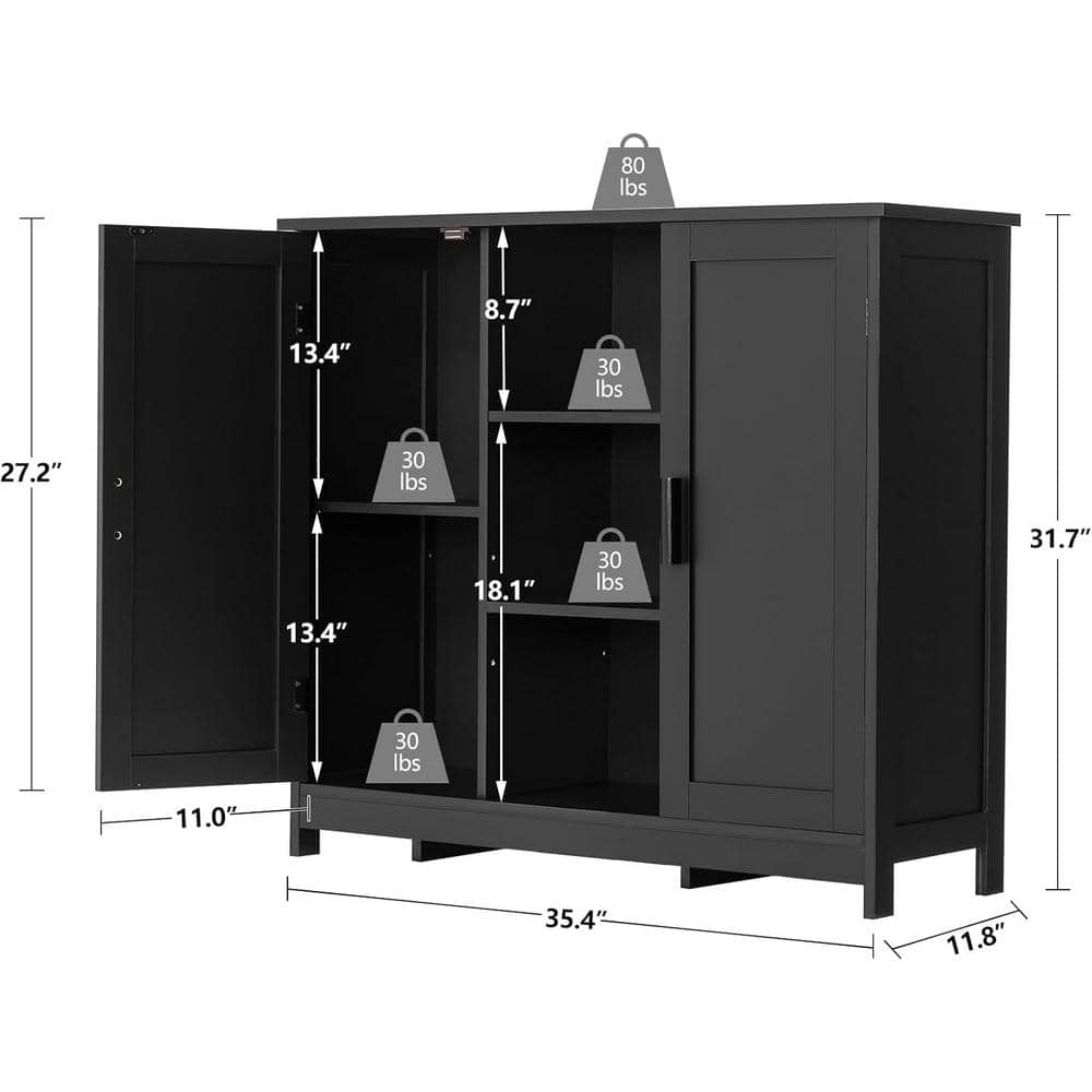 Black Medium Wood Living Room Cabinet with Adjustable Shelving