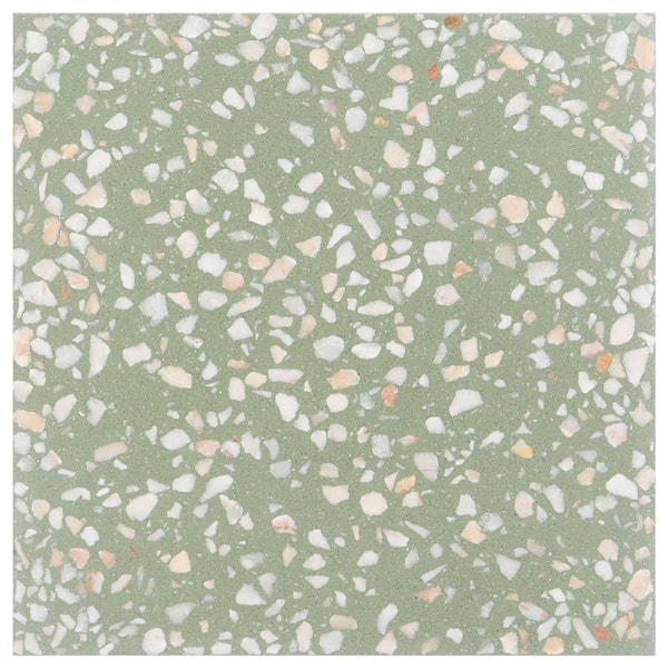 Raleigh Lisbon Green 4 in. x 0.7 in. Polished Terrazzo Floor and Wall Tile Sample