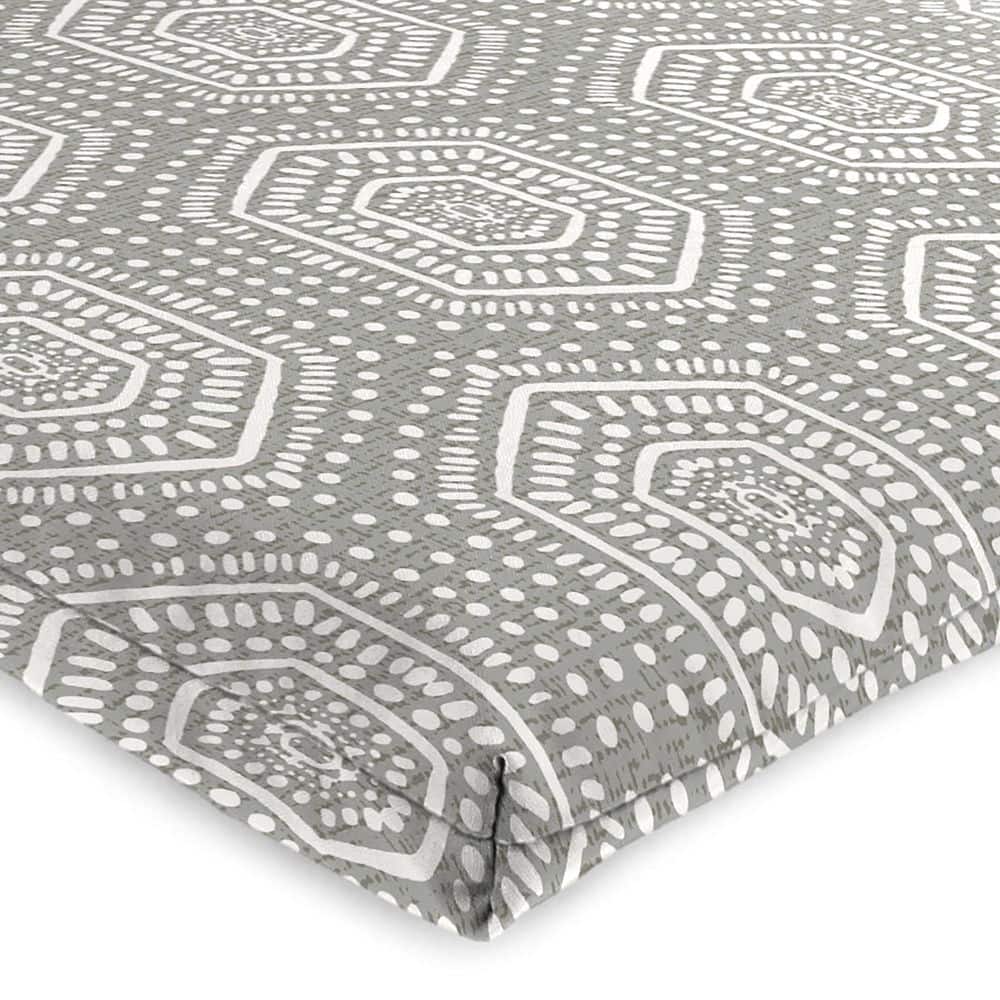 Gray Geometric Polyester Outdoor Chair Cushion with Ties