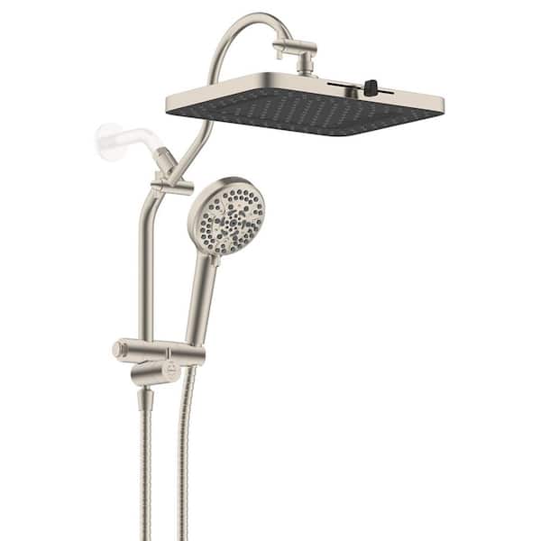 Easy Reach High Pressure 10-Spray 13 in. Wall Mount Dual Fixed and Handheld Shower Head 1. 8GPM in Brushed Nickel Finish