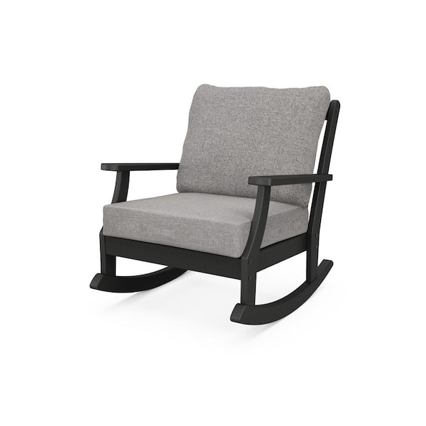 Polywood Braxton Black Plastic Patio, Black Vinyl Outdoor Rocking Chairs