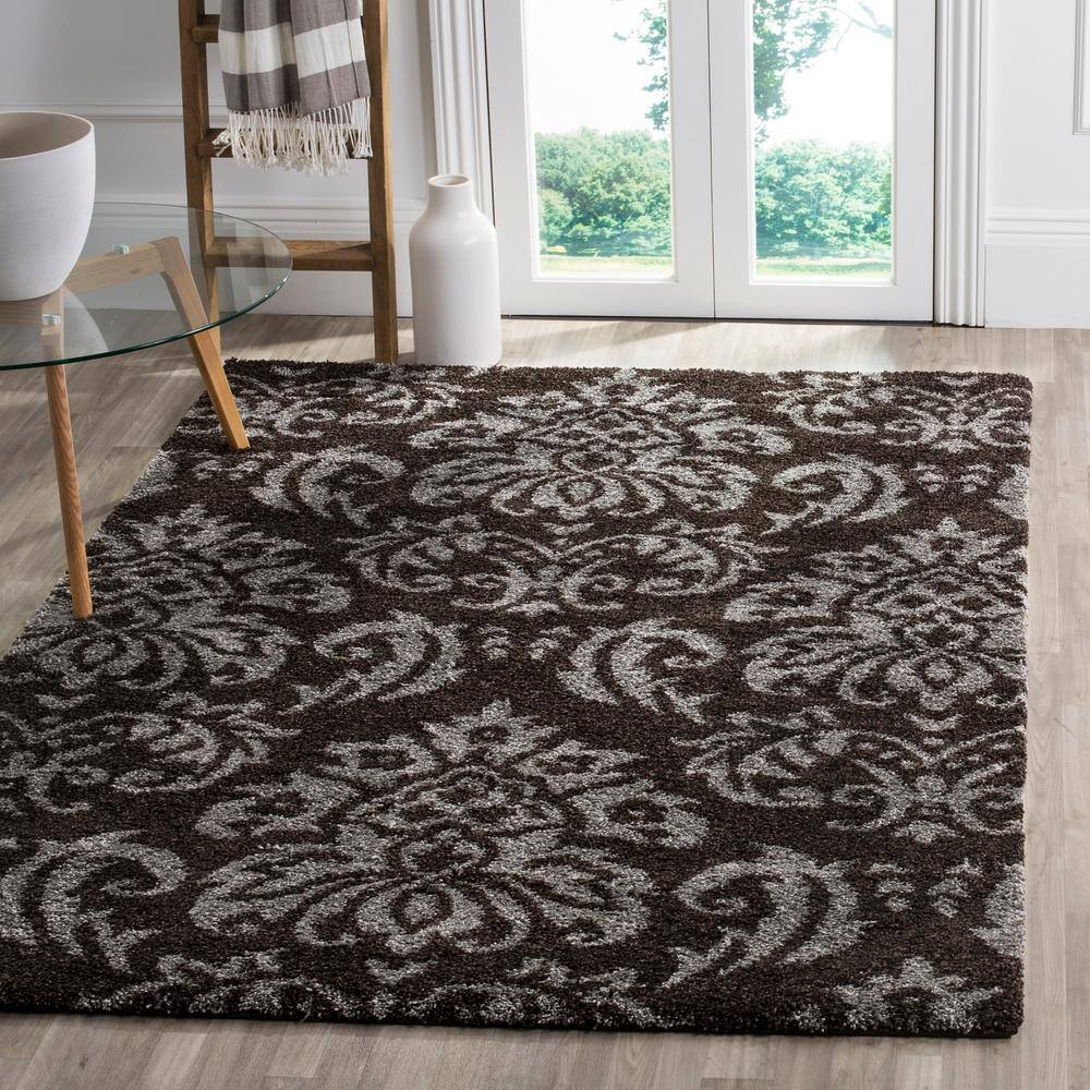 Florida Shag SG460 Power Loomed Indoor Area Rug - Dark Brown/Smoke - 8'x10' - Safavieh