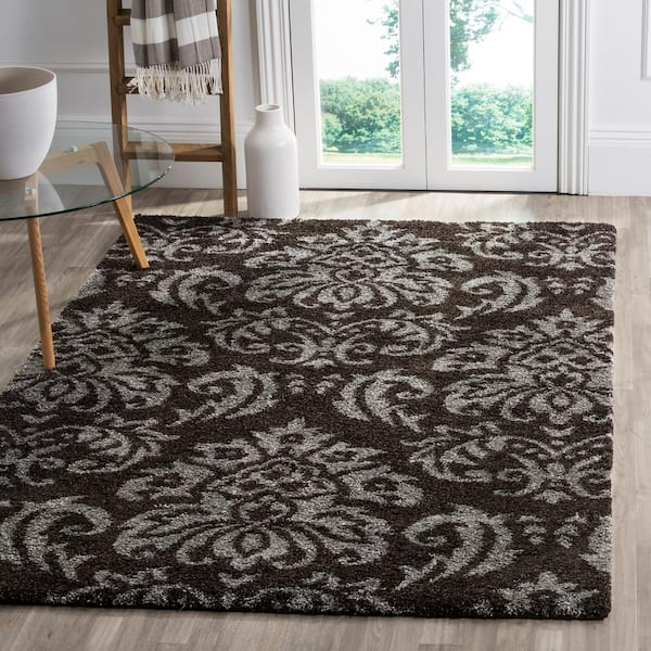 Florida Shag Dark Brown/Smoke 8 ft. x 10 ft. Floral Medallion Area Rug