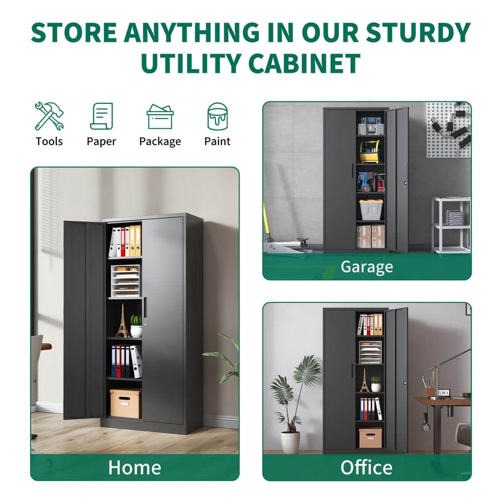 Black Steel Lockable Office Cabinet with Adjustable Shelving