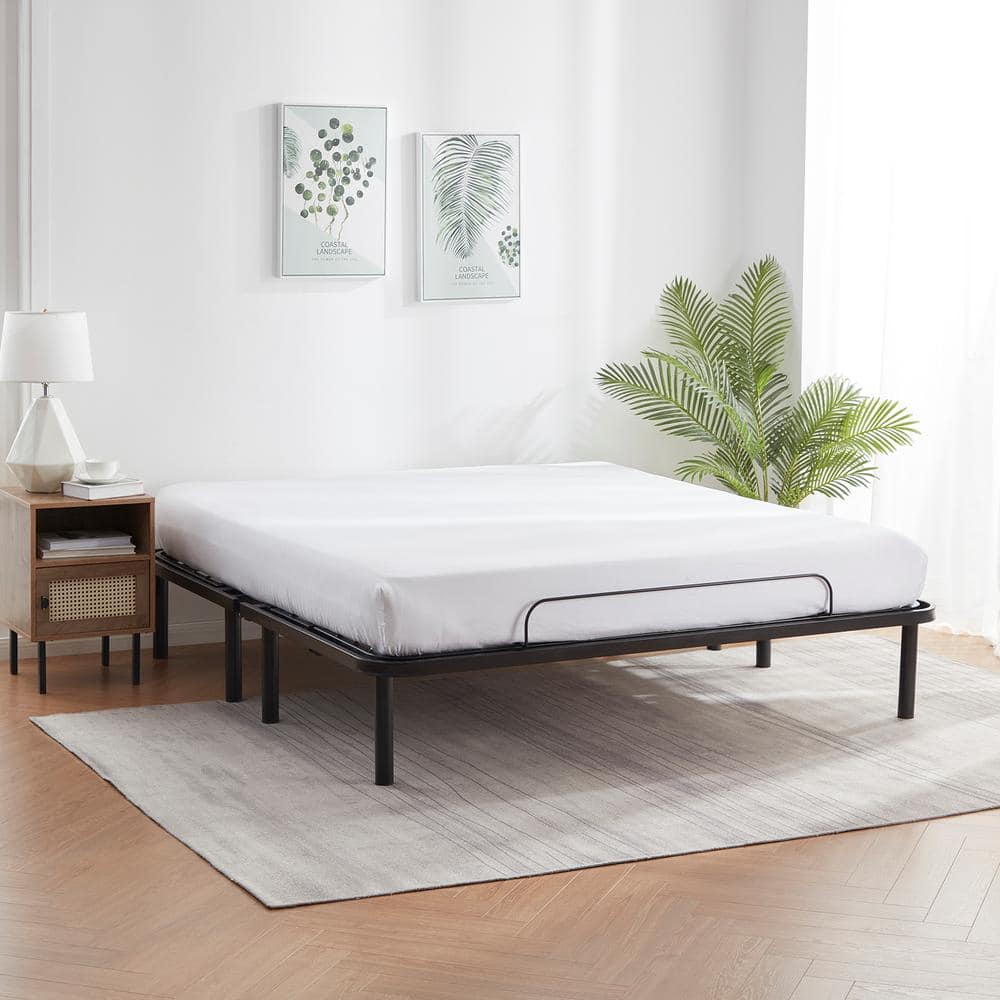 Full Size Black Metal Adjustable Bed Frame with Wireless Remote